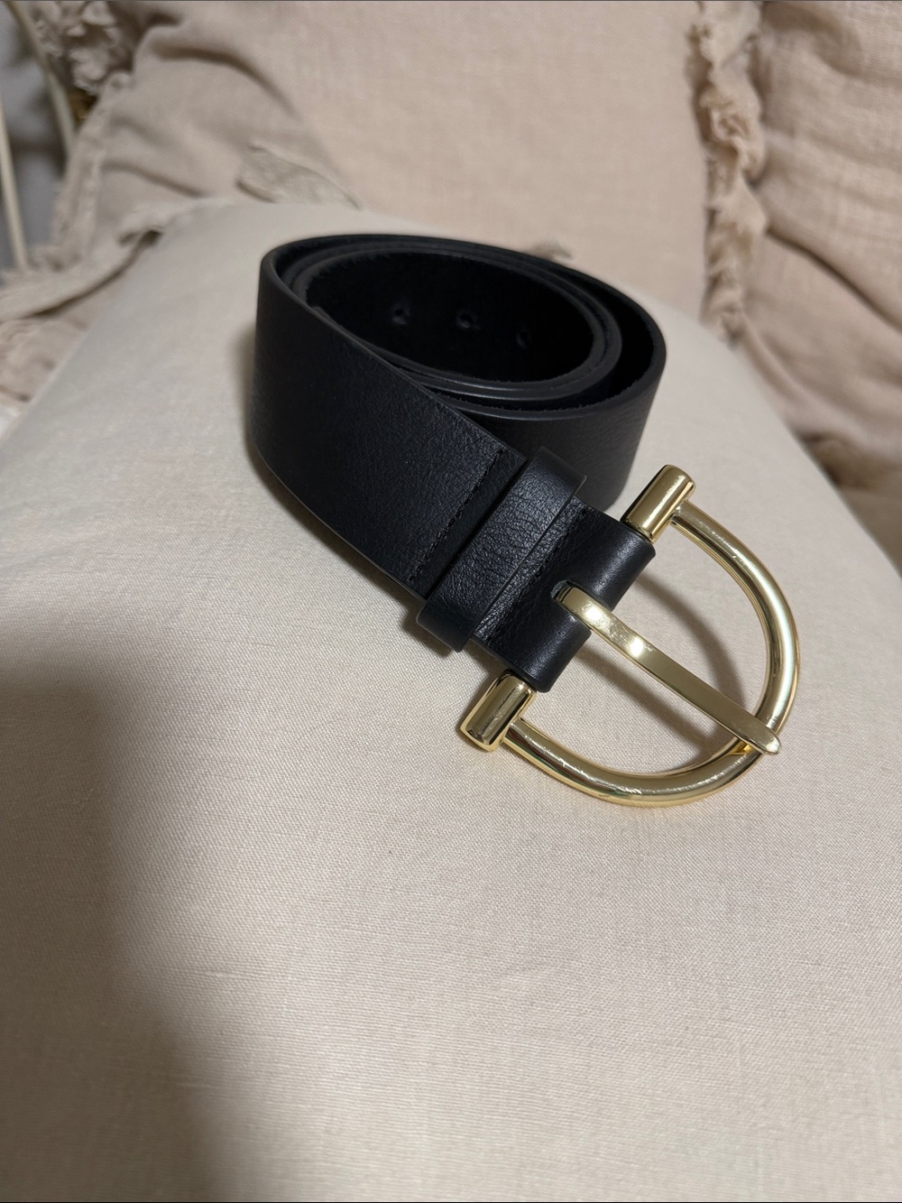 B-Low the Belt Black Leather Belt with Gold Half-Round Buckle